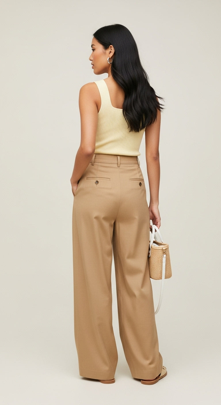 Khaki casual straight-leg pants
