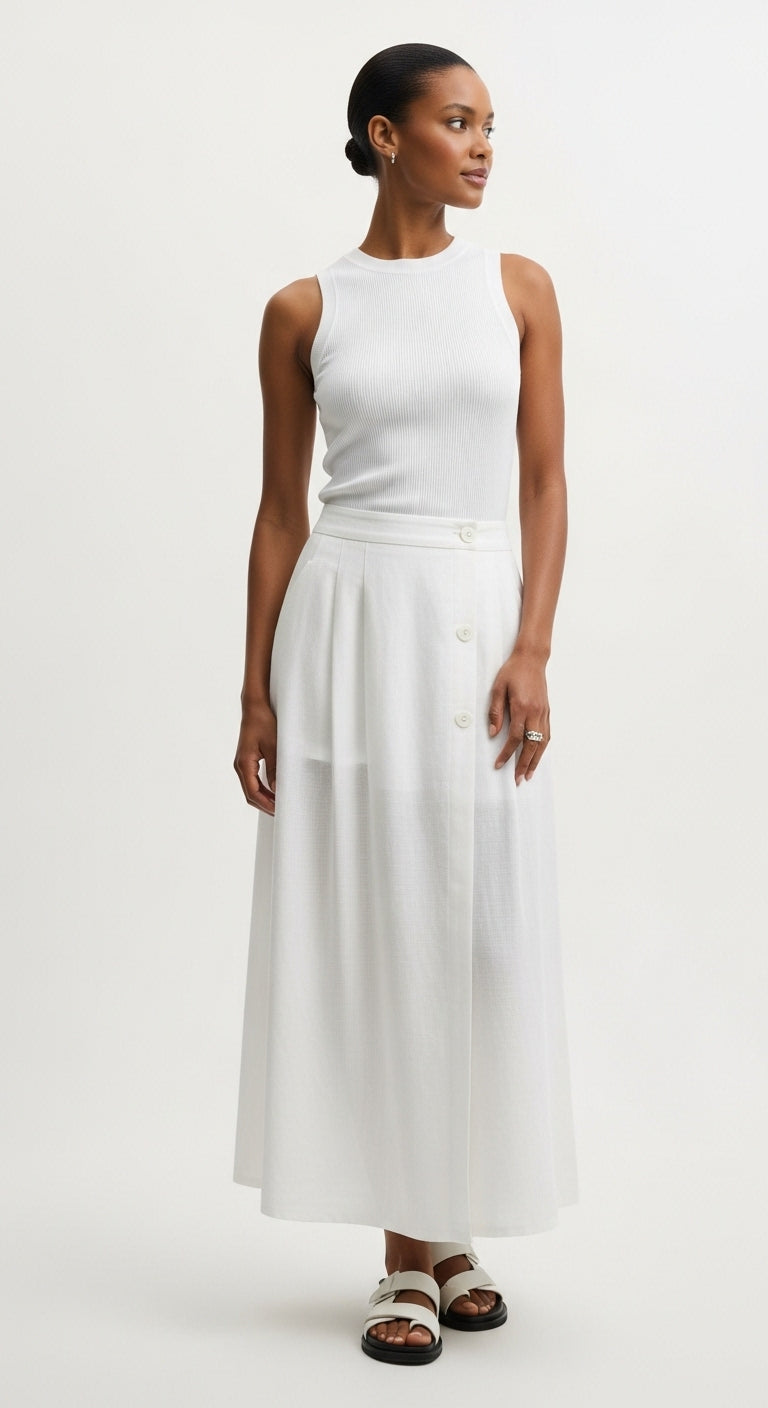 White transparent buttoned casual cropped skirt