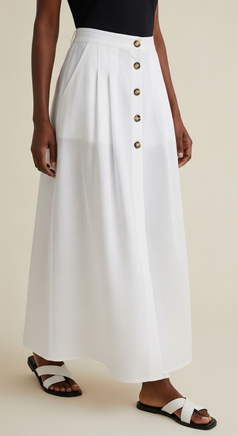 White transparent buttoned casual cropped skirt