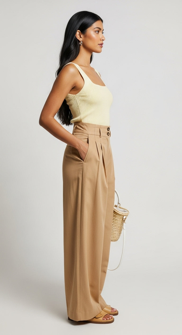 Khaki casual straight-leg pants