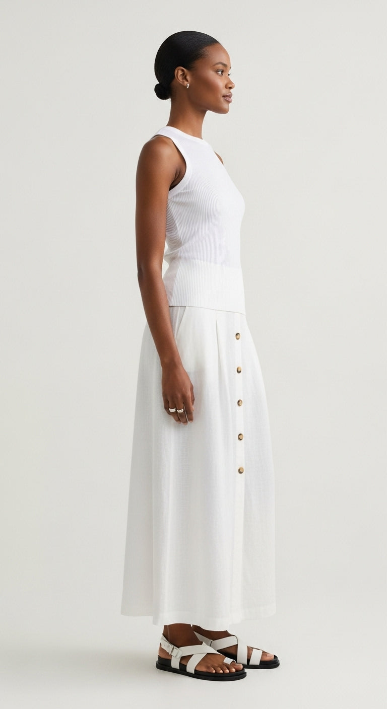 White transparent buttoned casual cropped skirt