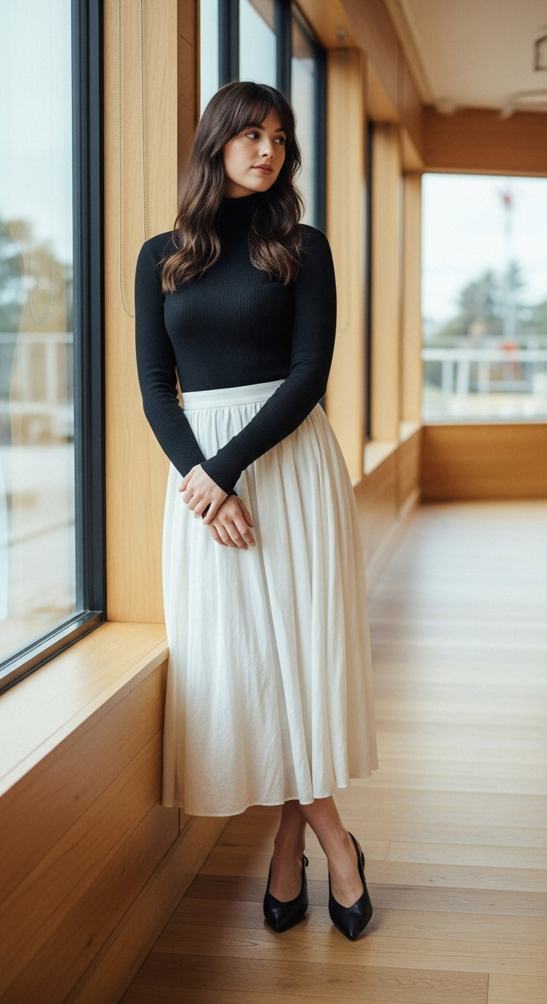 White transparent casual three-quarter skirt