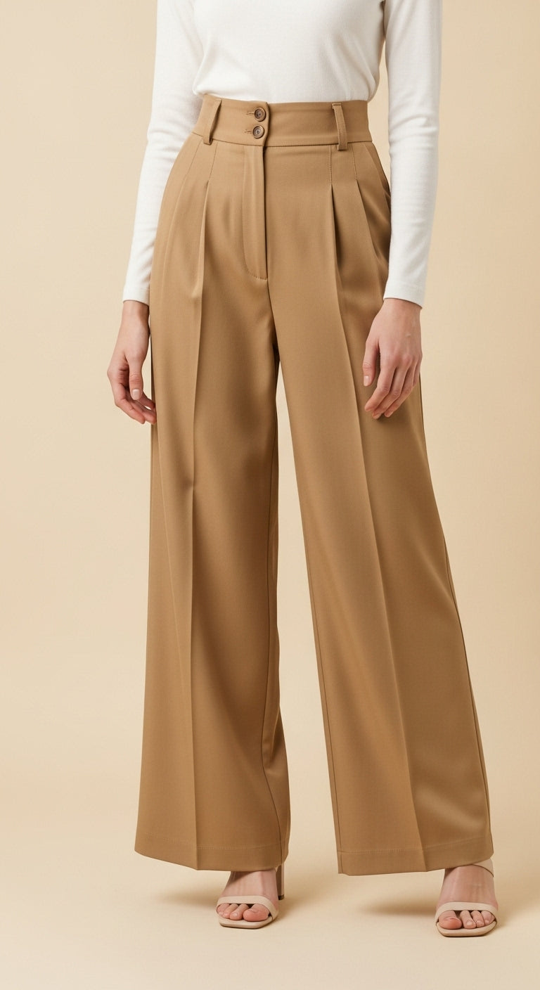 Khaki casual straight-leg pants