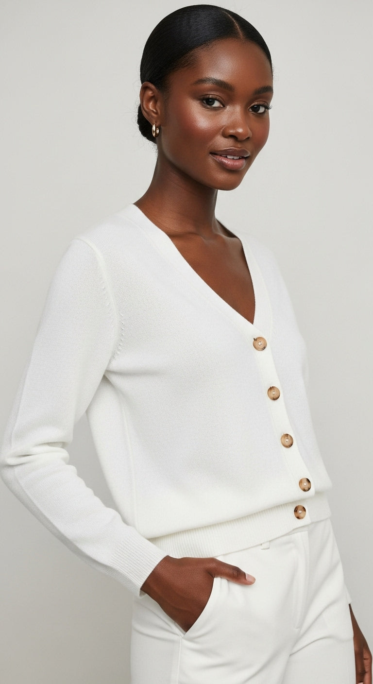 White Button-Down Cardigan Sweater